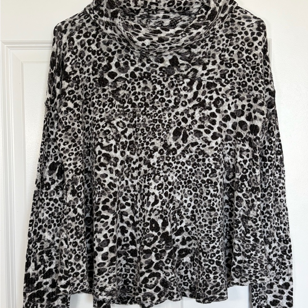 Cupio Black & White Leopard Print Cowl Neck Top